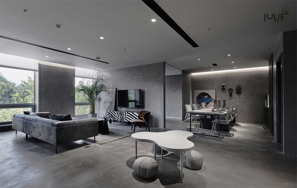 深圳光明現代風格暗色系辦公室設計裝修-辦公區