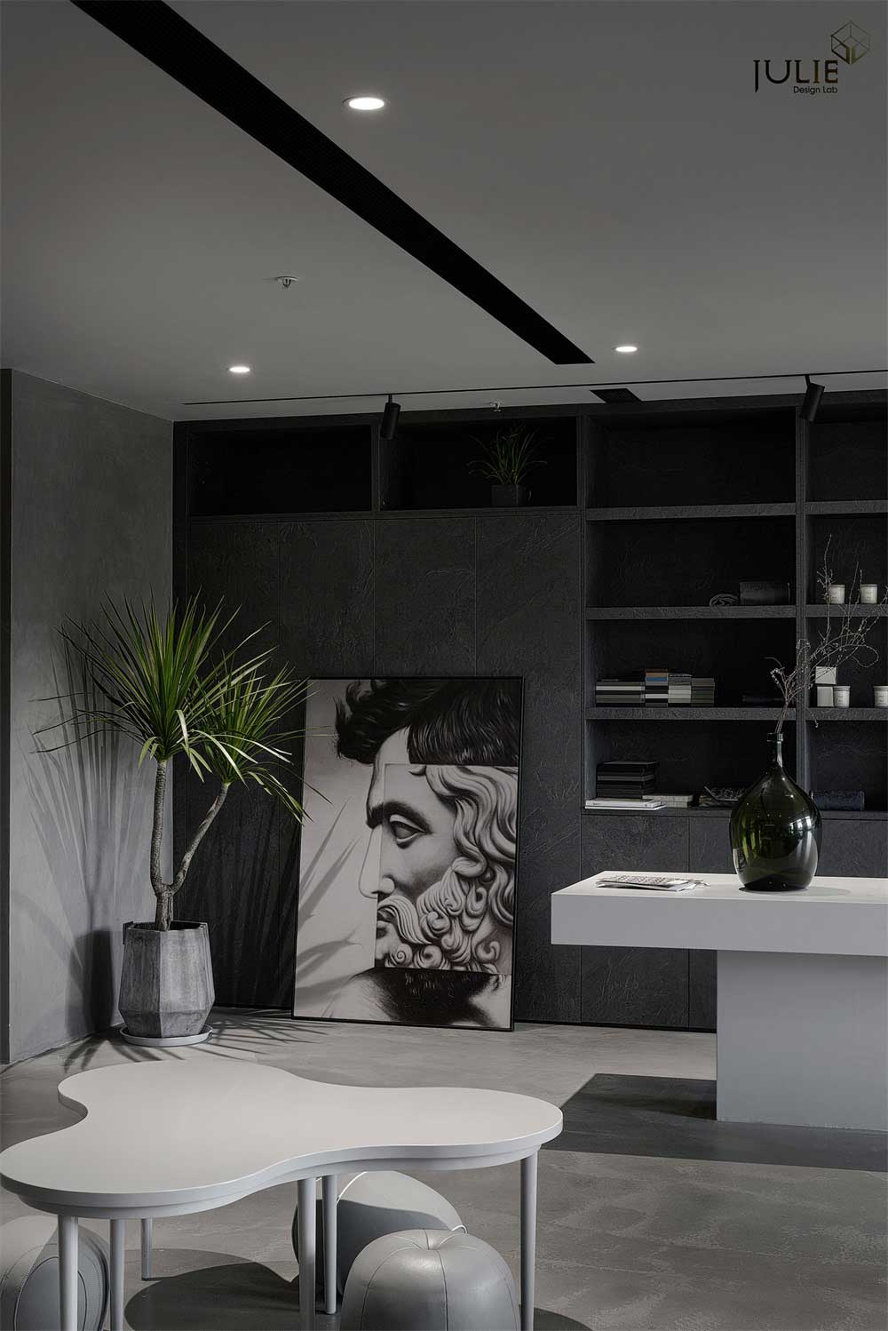 深圳光明現代風格暗色系辦公室設計裝修-島臺