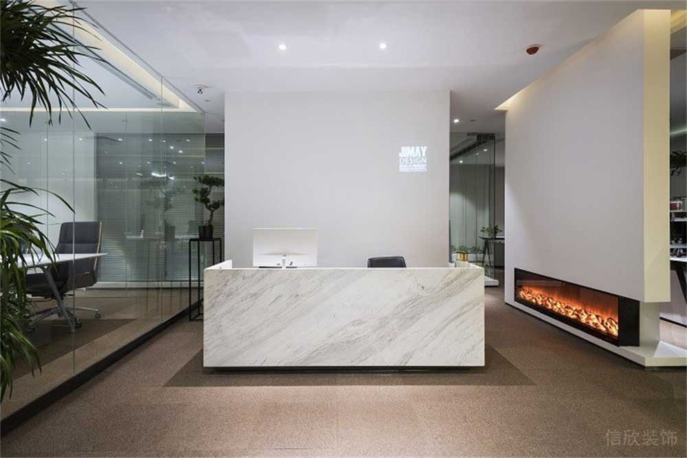 古堡灰大理石前臺桌定制長方形設(shè)計(jì)加濕器內(nèi)嵌式墻體效果現(xiàn)代辦公室裝修