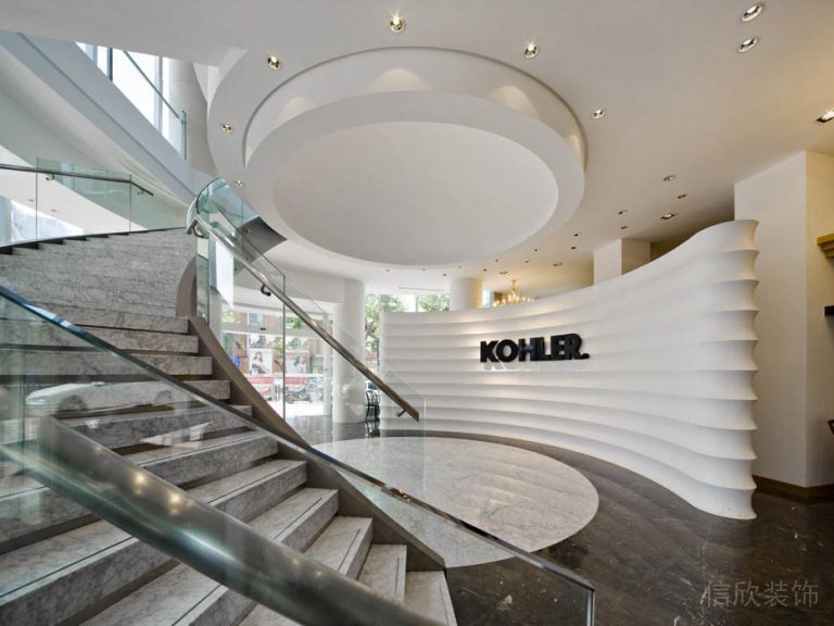 玻璃弧線設計天花效果圖大理石地板弧線設計辦公室