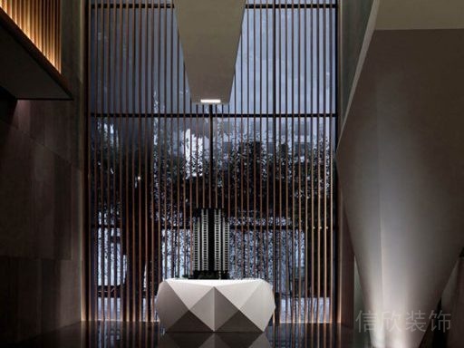 木質裝修效果圖辦公室大堂前臺區(qū)