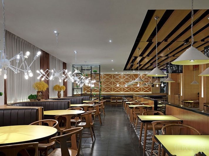 餐廳裝修木飾面簡約風就餐區