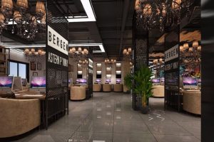 大理石過(guò)道休息區(qū)天花吊頂裝修鏤空金屬墻體網(wǎng)吧設(shè)計(jì)