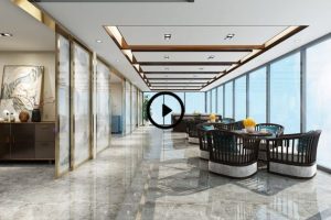 玻璃門隔斷瓷磚地面布藝沙發(fā)方形天花吊頂裝修設(shè)計