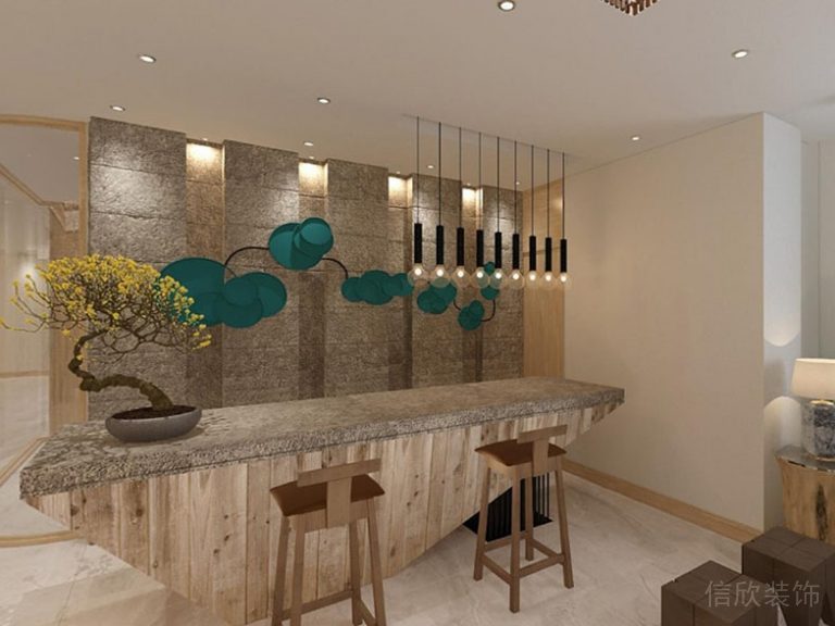 前臺接待區(qū)瓷磚地面大理石背景墻設計