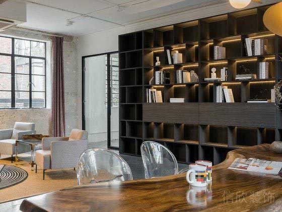 董事長(zhǎng)辦公室黑色實(shí)木書(shū)柜效果圖