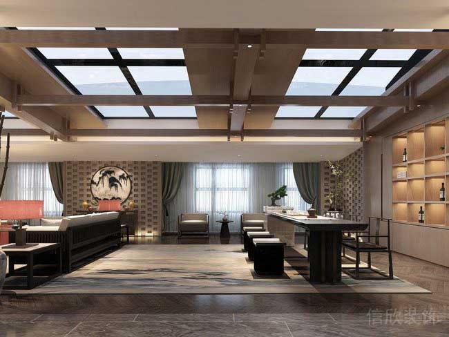 董事長(zhǎng)辦公室洽談區(qū)實(shí)木茶座效果圖