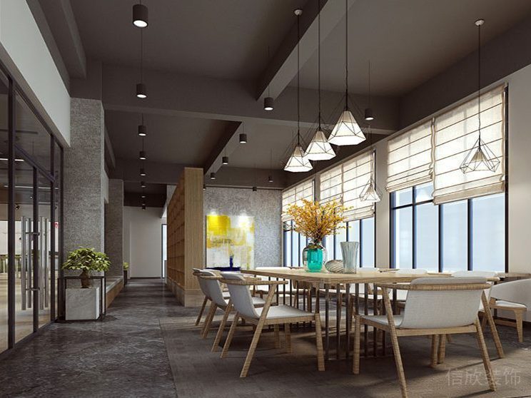 會(huì)議室橡木點(diǎn)綴設(shè)計(jì)家具過道灰色辦公室裝修設(shè)計(jì)