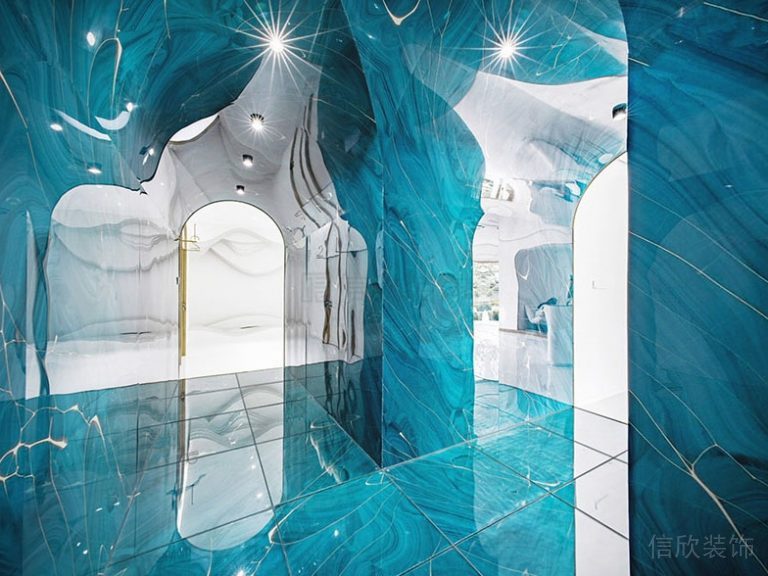 藍(lán)色瓷磚設(shè)計(jì)金色拱形辦公室效果