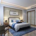 主臥裝修設計效果圖實木地板新中式風格皮革墻體設計