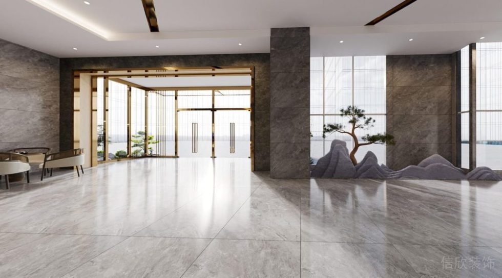 現(xiàn)代風(fēng)格辦公樓入戶(hù)大門(mén)和落地窗裝修設(shè)計(jì)效果圖