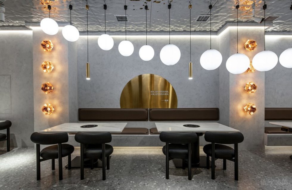 深圳福田天健時(shí)尚新天地輕奢風(fēng)格火鍋店裝修案例卡座