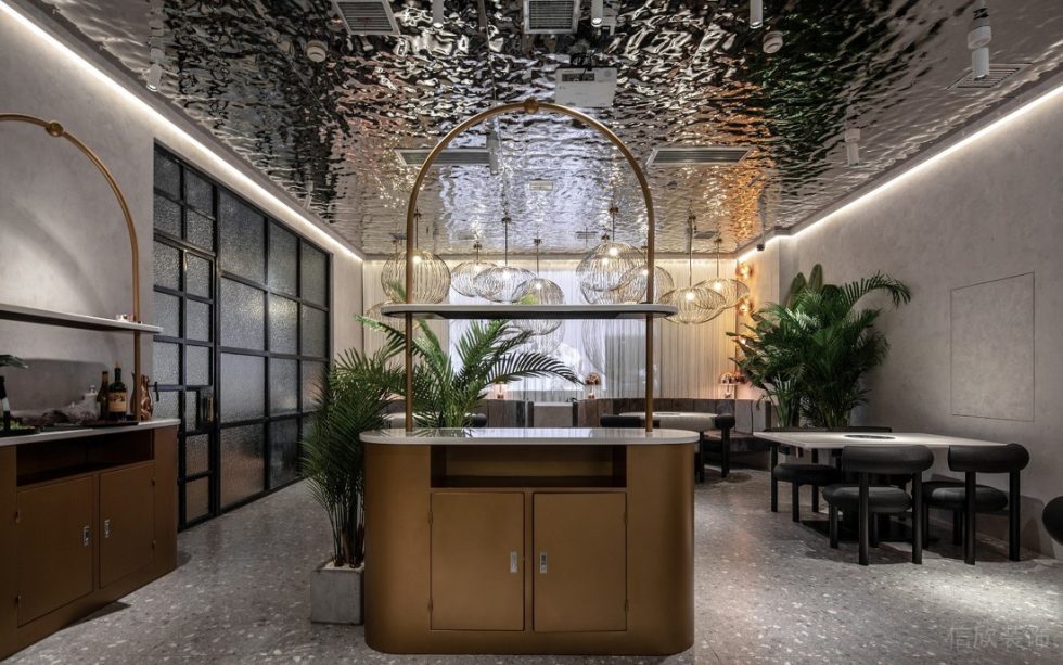 深圳福田天健時(shí)尚新天地輕奢風(fēng)格火鍋店裝修案例茶水柜