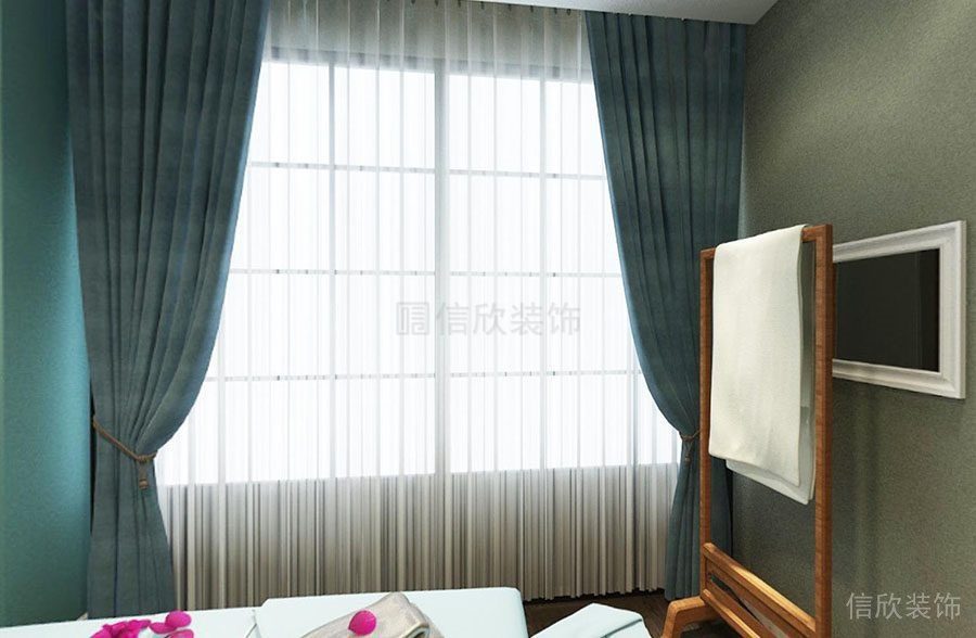 纖韻美容店裝修設(shè)計藍(lán)色窗簾