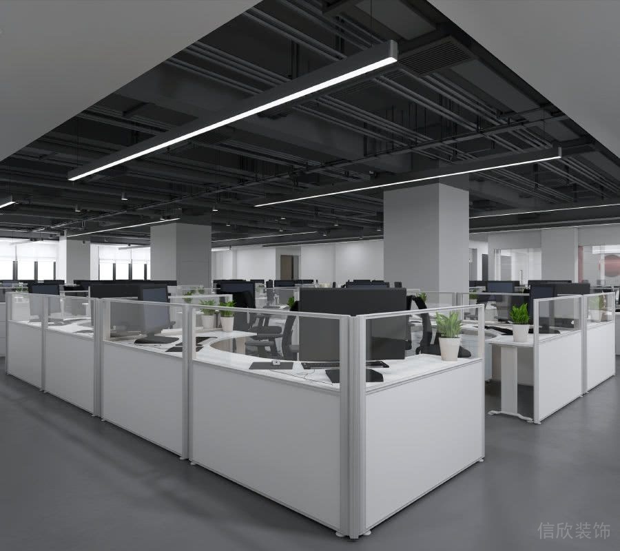 公共辦公區(qū)天花黑色的條形吊燈