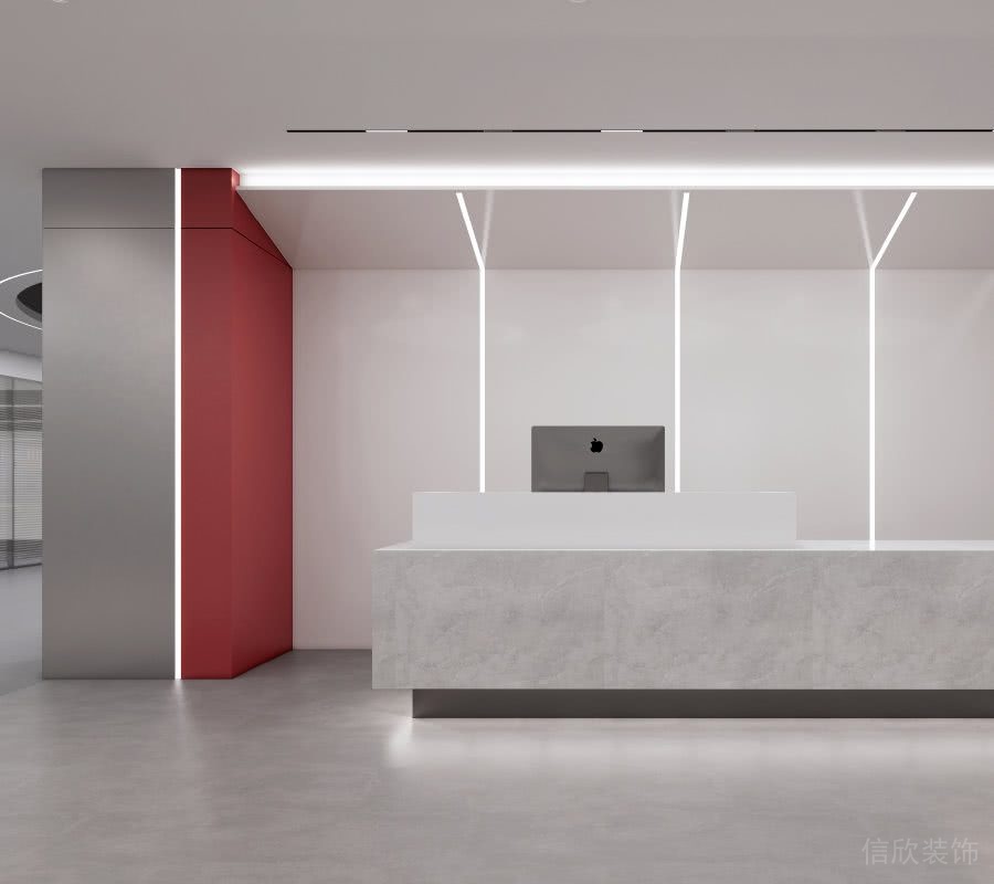 簡(jiǎn)約的辦公室形象墻豎條燈帶效果圖