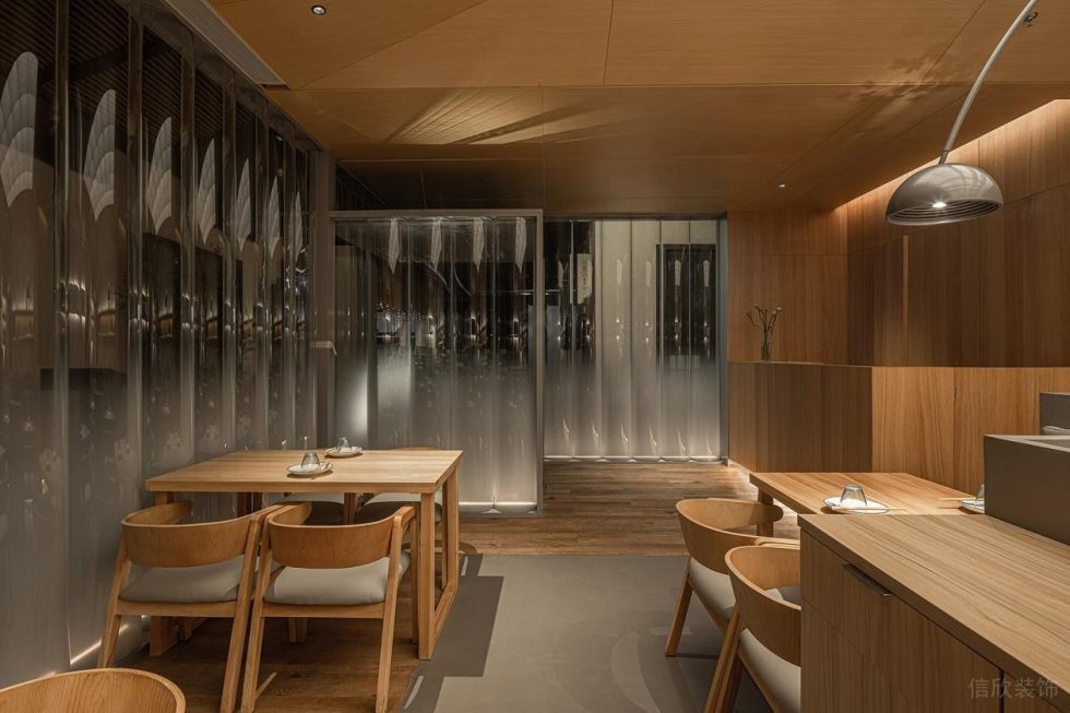 深圳龍崗陽光廣場現代中式風格私房菜餐廳裝修案例地面鋪貼