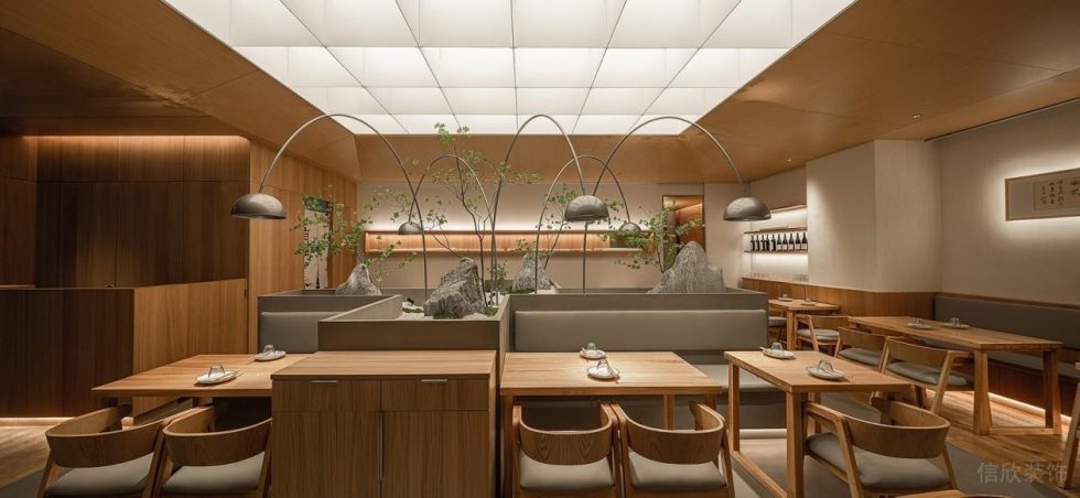 深圳龍崗陽光廣場現代中式風格私房菜餐廳裝修案例燈光效果