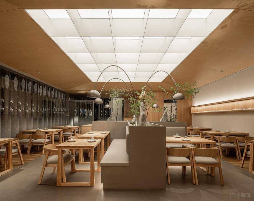 深圳龍崗陽光廣場現代中式風格私房菜餐廳裝修案例天花