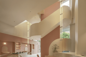 深圳羅湖新2000廣場極簡風(fēng)格甜品咖啡館裝修案例弧形樓梯效果圖