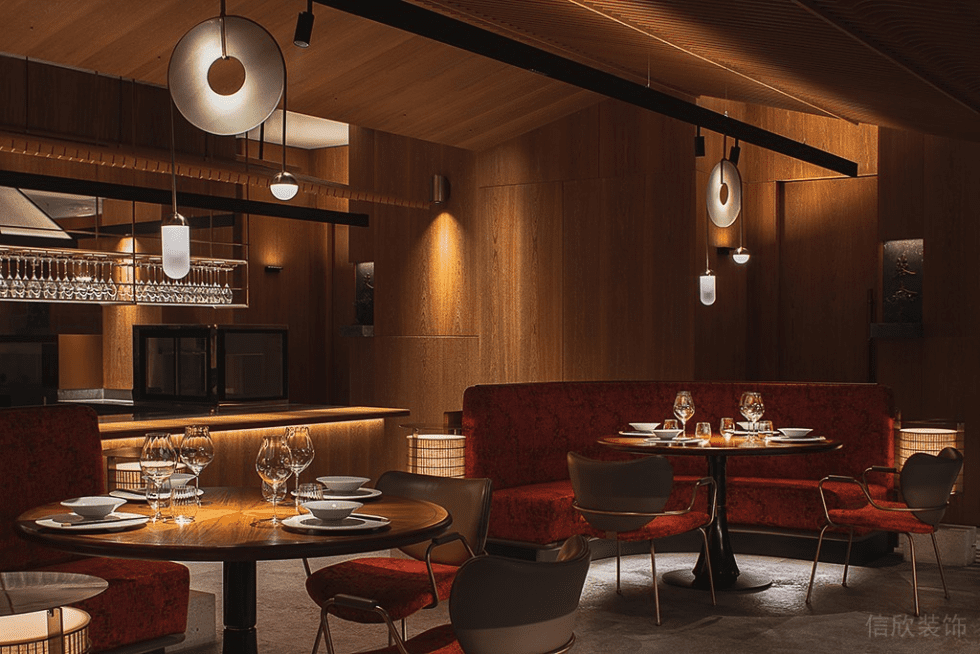 深圳南山華潤(rùn)前海大廈輕奢新中式粵菜餐廳裝修案例弧形卡座 深圳南山華潤(rùn)前海大廈輕奢新中式粵菜餐廳裝修案例弧形卡座