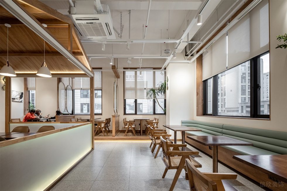 深圳市寶安區(qū)石巖原木風(fēng)甜品店裝修設(shè)計 蕾拉甜品白色工業(yè)感頂面