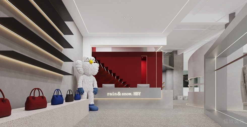 深圳市龍崗區坂田hby買手店裝修設計前臺紅色背景墻 深圳市龍崗區坂田hby買手店裝修設計前臺紅色背景墻