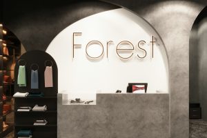 深圳市龍崗區(qū)平湖“森林” 名牌服裝店裝修設(shè)計灰白造型背景墻