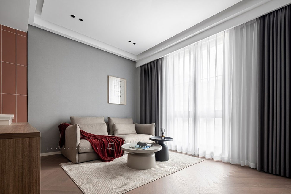 二樓辦公室休息區布藝沙發灰色墻面 二樓辦公室休息區布藝沙發灰色墻面