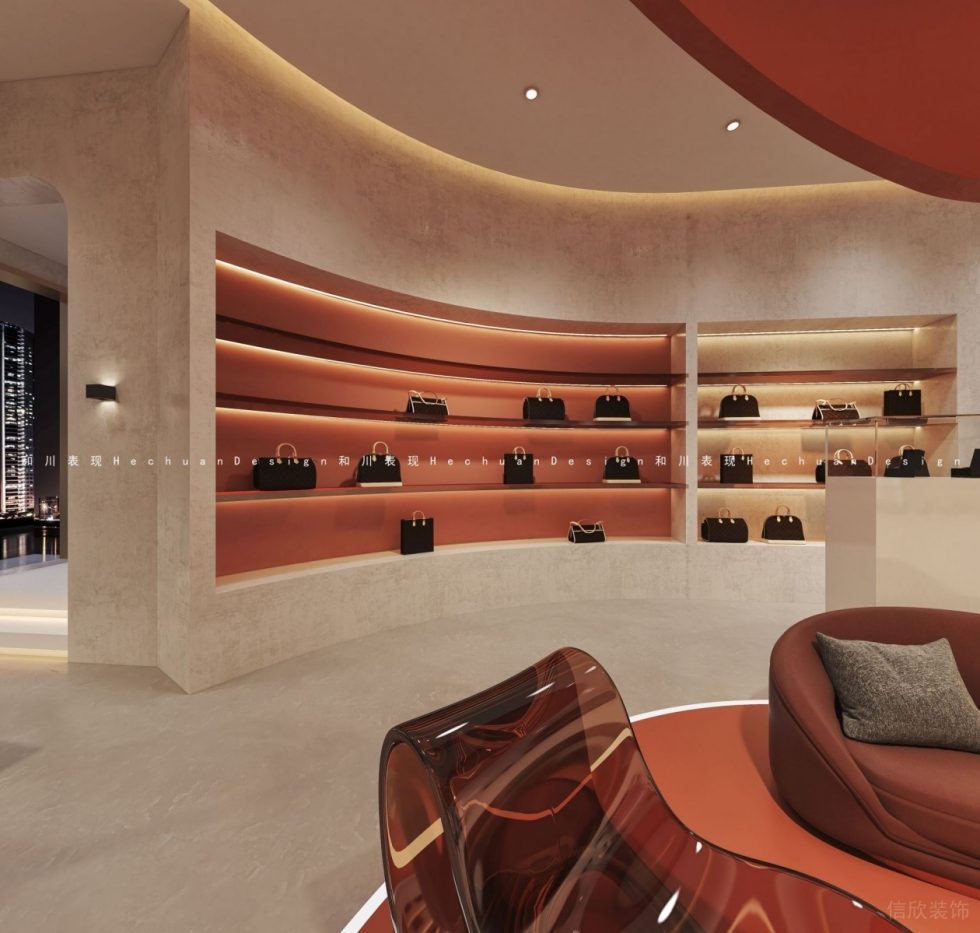 深圳市龍崗區布吉現代輕奢風奢侈品店弧形墻面展架裝修設計效果圖 深圳市龍崗區布吉現代輕奢風奢侈品店弧形墻面展架裝修設計效果圖