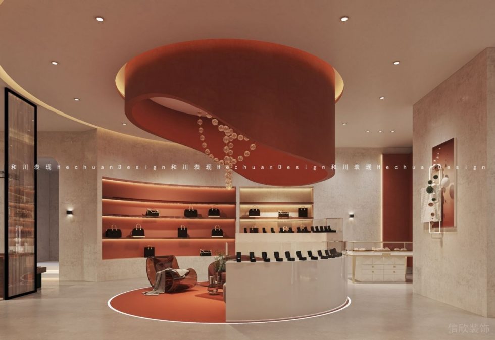 深圳市龍崗區布吉現代輕奢風奢侈品店弧形中島矮柜裝修設計效果圖 深圳市龍崗區布吉現代輕奢風奢侈品店弧形中島矮柜裝修設計效果圖