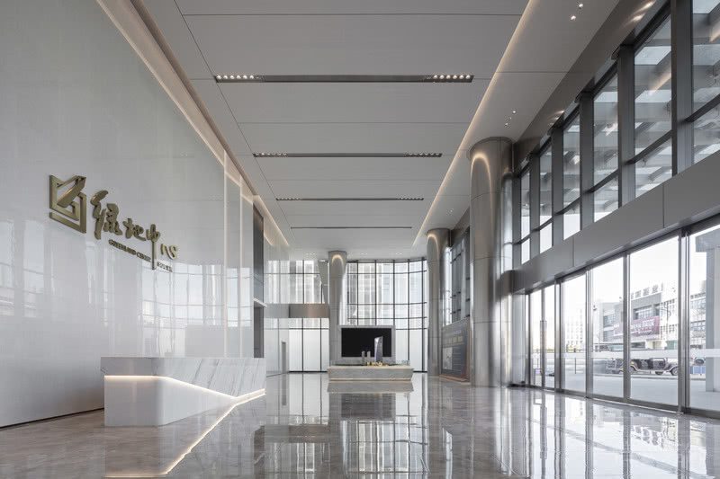 極簡(jiǎn)輕奢風(fēng)格辦公室裝修設(shè)計(jì)方案 前臺(tái)大廳側(cè)面圖