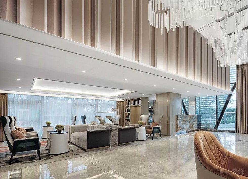 深圳福田區(qū)生命保險(xiǎn)大廈蓮花玫瑰金色調(diào)輕奢風(fēng)格辦公室裝修設(shè)計(jì)案例 接待洽談區(qū) (3)