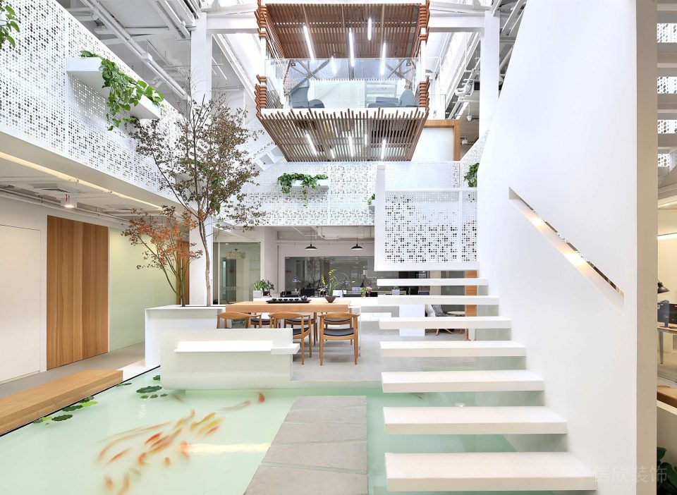 深圳南山佳嘉豪商務(wù)大廈1000平方米簡約式工業(yè)混搭風(fēng)辦公室裝修案例中庭綠植景觀