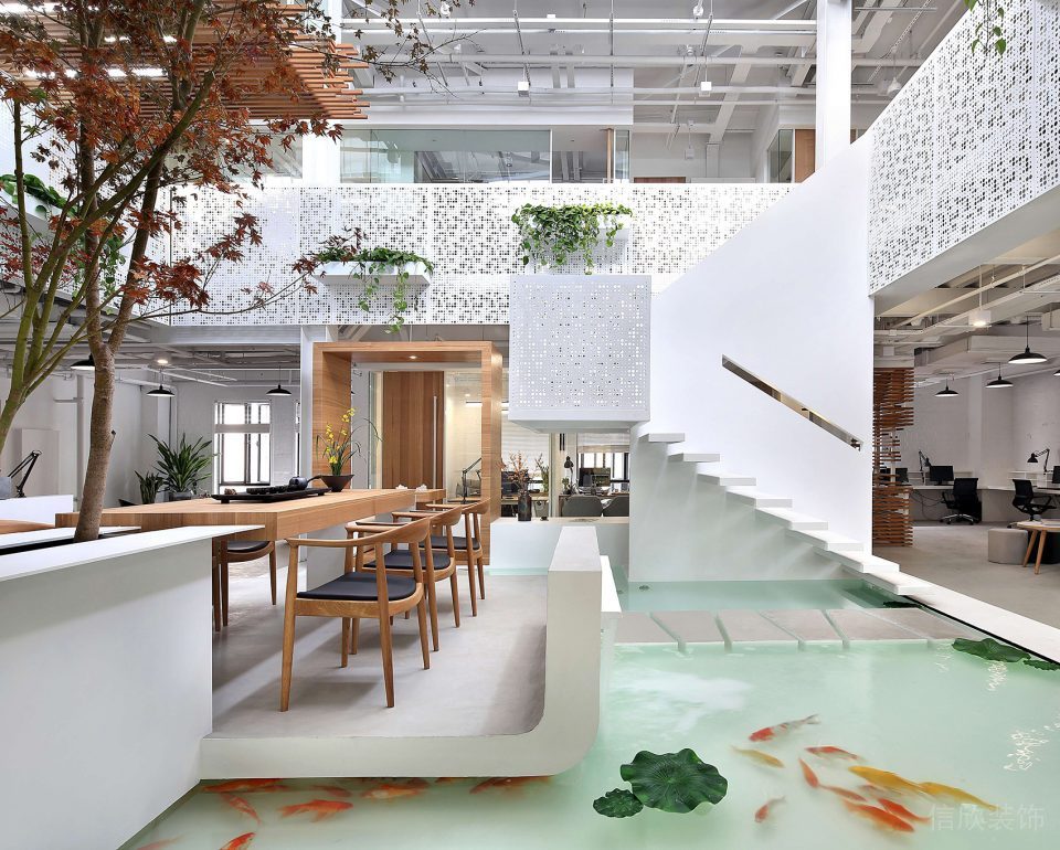 深圳南山佳嘉豪商務(wù)大廈1000平方米簡約式工業(yè)混搭風(fēng)辦公室裝修案例中庭品茶區(qū)