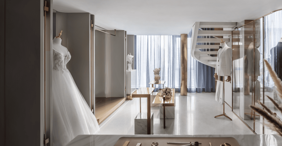 深圳市南山區(qū)蛇口現(xiàn)代輕奢風(fēng)禮服店裝修設(shè)計(jì)-香檳金高矮島臺 深圳市南山區(qū)蛇口現(xiàn)代輕奢風(fēng)禮服店裝修設(shè)計(jì)-香檳金高矮島臺