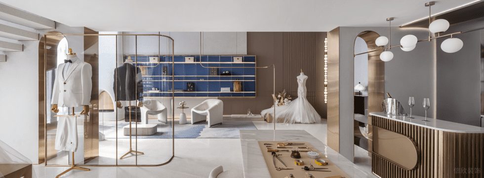 深圳市南山區(qū)蛇口現(xiàn)代輕奢風(fēng)禮服店裝修設(shè)計(jì)-香檳金金屬條紋前臺 深圳市南山區(qū)蛇口現(xiàn)代輕奢風(fēng)禮服店裝修設(shè)計(jì)-香檳金金屬條紋前臺
