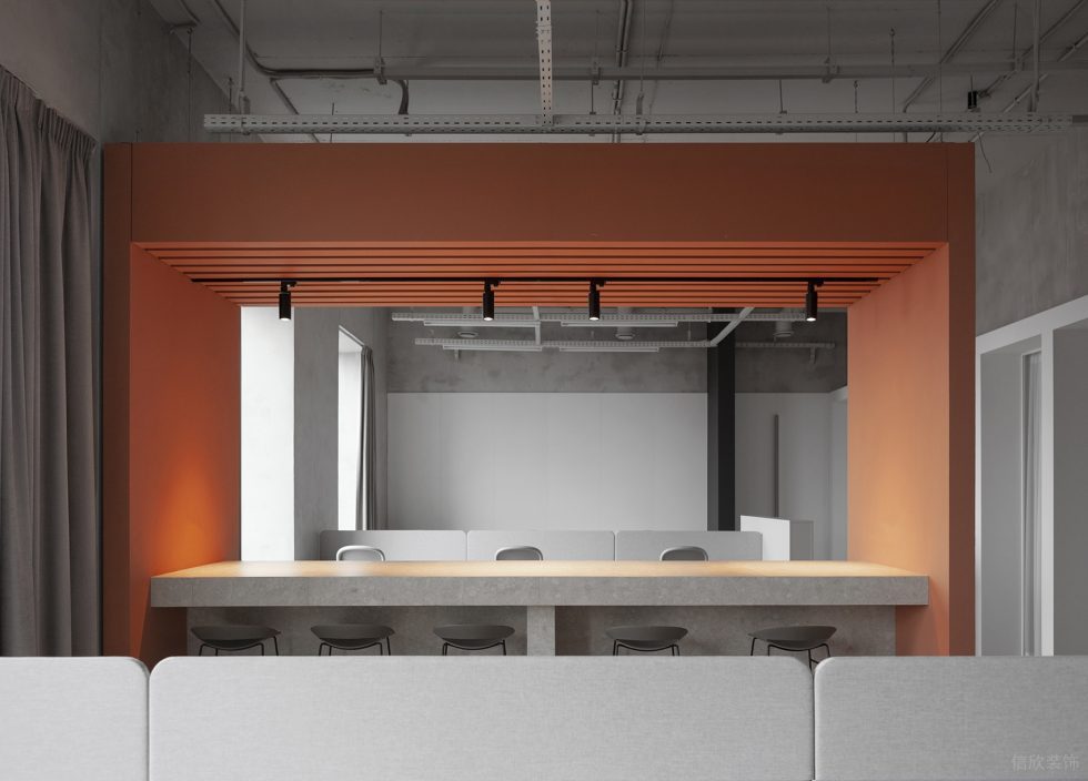 深圳市南山區(qū)訊美科技廣場(chǎng)現(xiàn)代工業(yè)風(fēng)辦公室裝修設(shè)計(jì)方案 休閑小吧臺(tái)