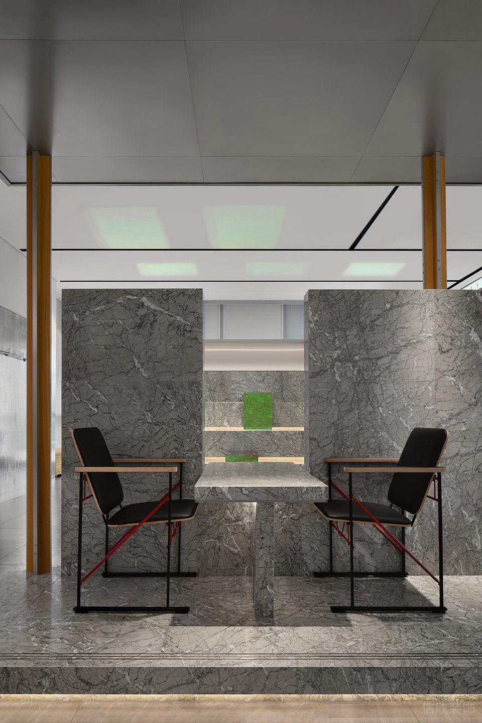 工業簡約風飲品店灰色大理石紋路就座區裝修設計