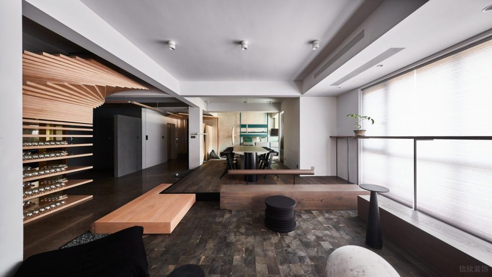 木質(zhì)簡約風(fēng)辦公室裝修設(shè)計深木色茶水休閑廳