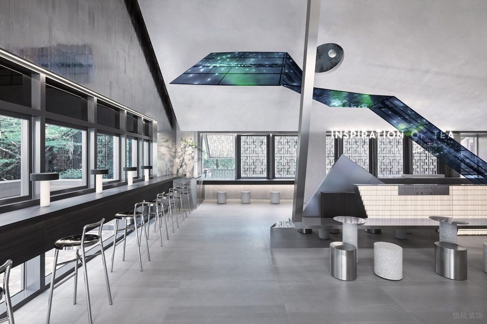 現(xiàn)代風飲品店深邃星空燈板裝修設(shè)計