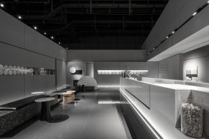 天然石材咖啡館展廳裝修設(shè)計 白色大理石操作臺面