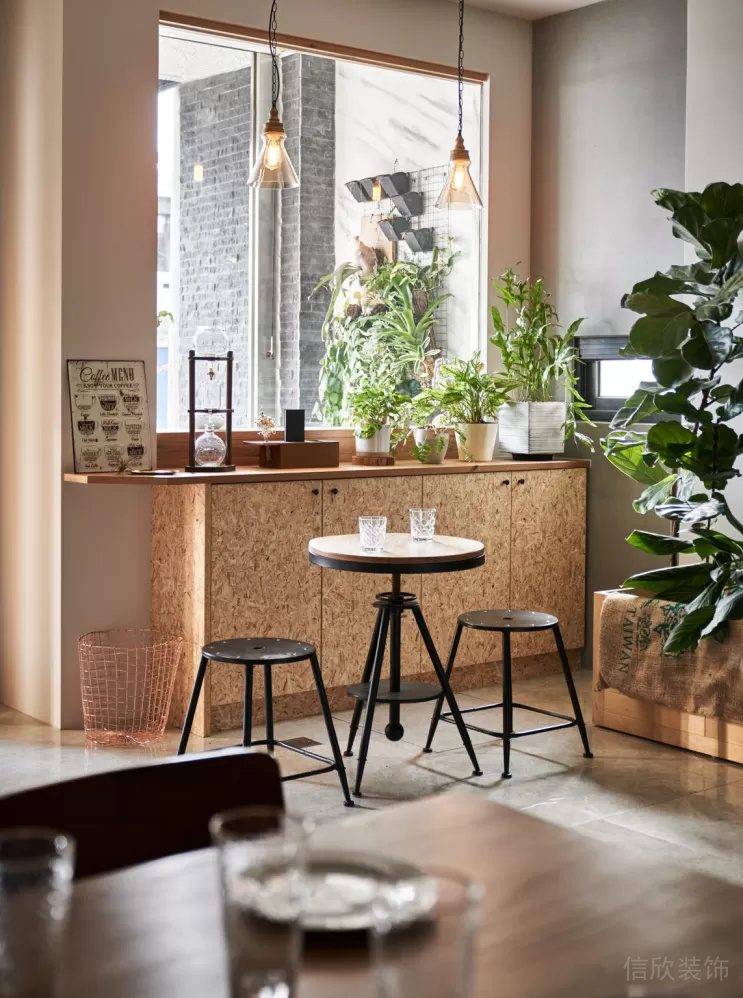 現(xiàn)代簡約風咖啡廳顆粒柜體質(zhì)感矮柜設計示意圖