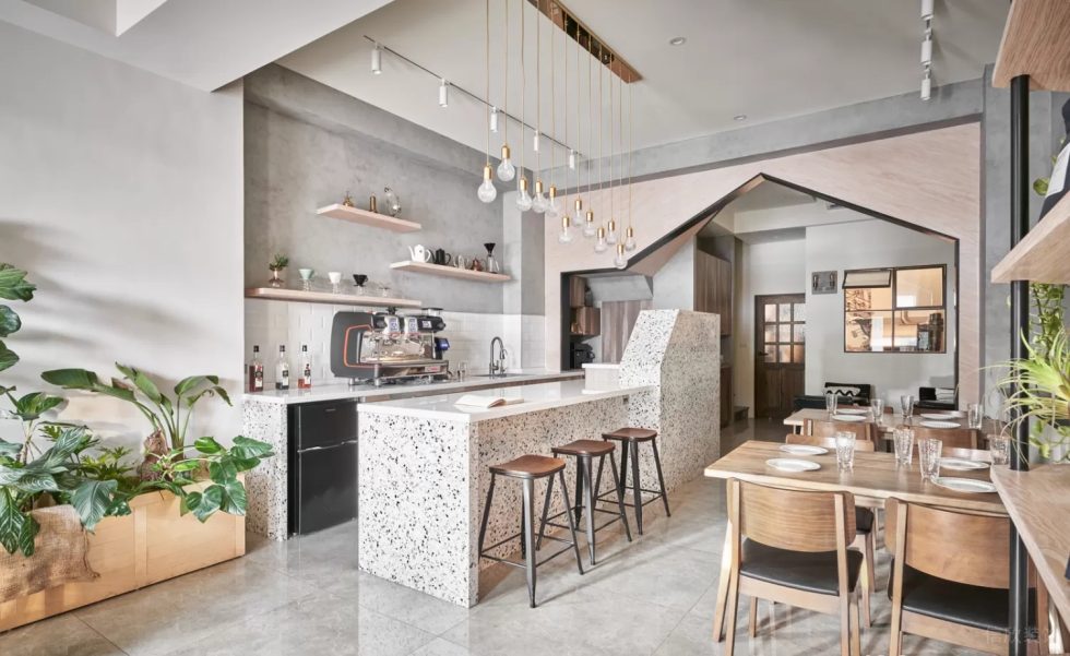 現(xiàn)代簡約風咖啡廳平頂天花裝修效果圖