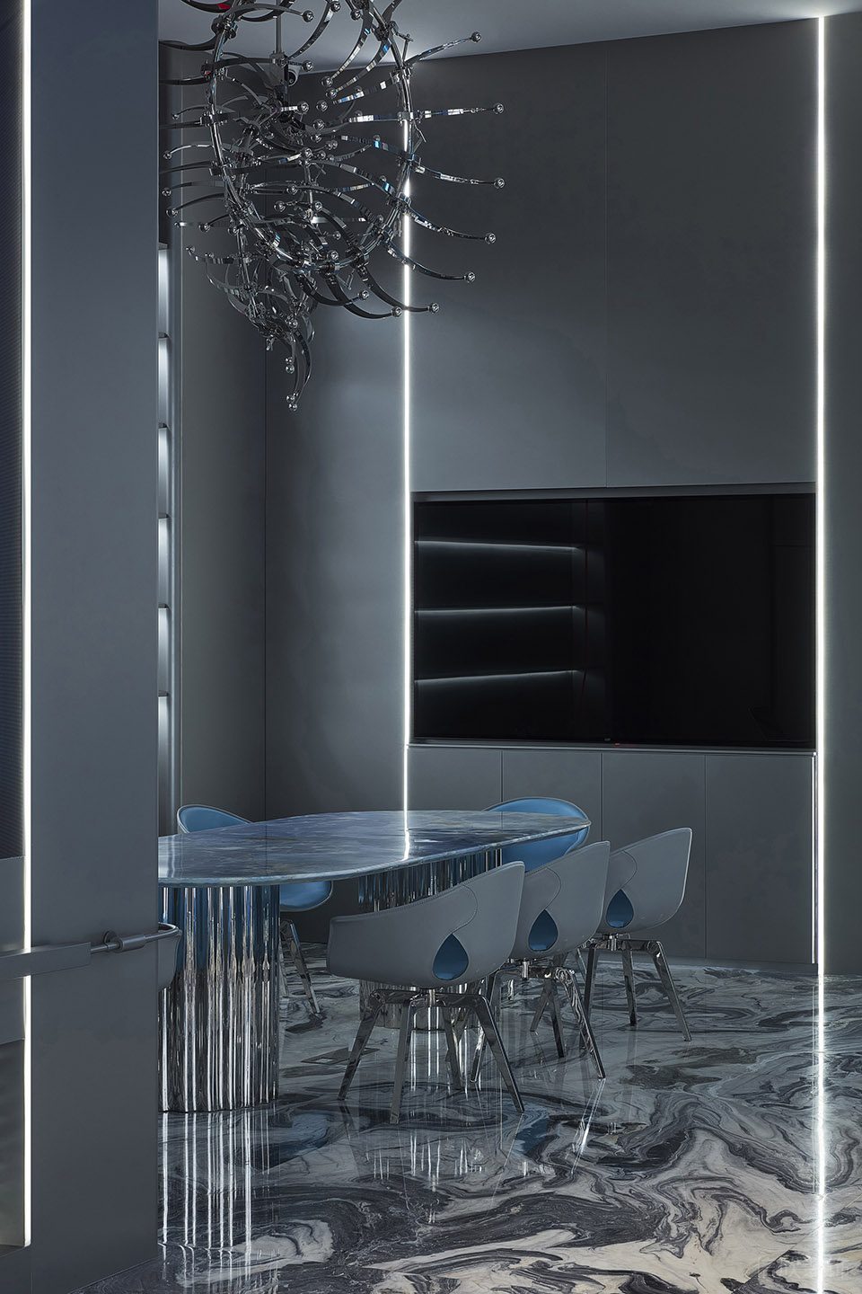 賽博朋克風格辦公室裝修設計灰藍色會議區 賽博朋克風格辦公室裝修設計灰藍色會議區