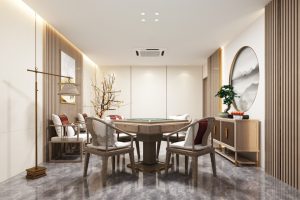 羅湖黃貝嶺新中式胡桃木棋牌室裝修設計
