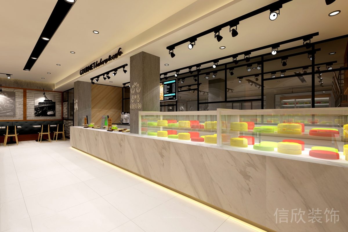 羅湖區(qū)黃貝嶺面包店爵士白大理石操作服務(wù)收銀臺效果圖