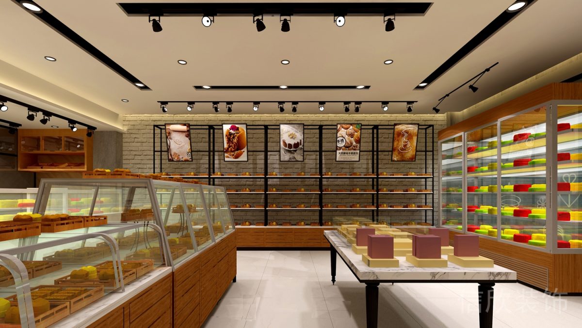羅湖區(qū)黃貝嶺面包店中島高矮展柜裝修設(shè)計(jì)