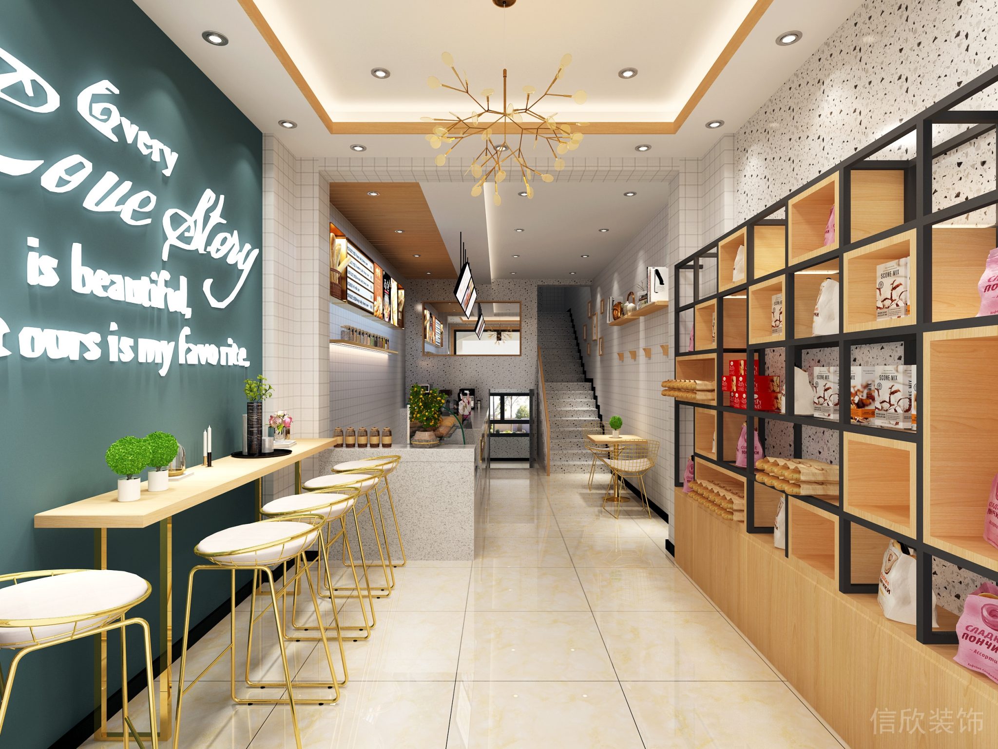 深圳福田下沙面包店藍色墻面裝修設計