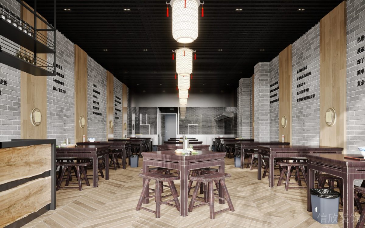 深圳羅湖布心面館實(shí)木四人方桌裝修設(shè)計